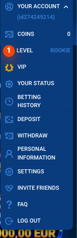 Mostbet account menu showing deposit, withdrawal, personal information, settings, and invite-friends links