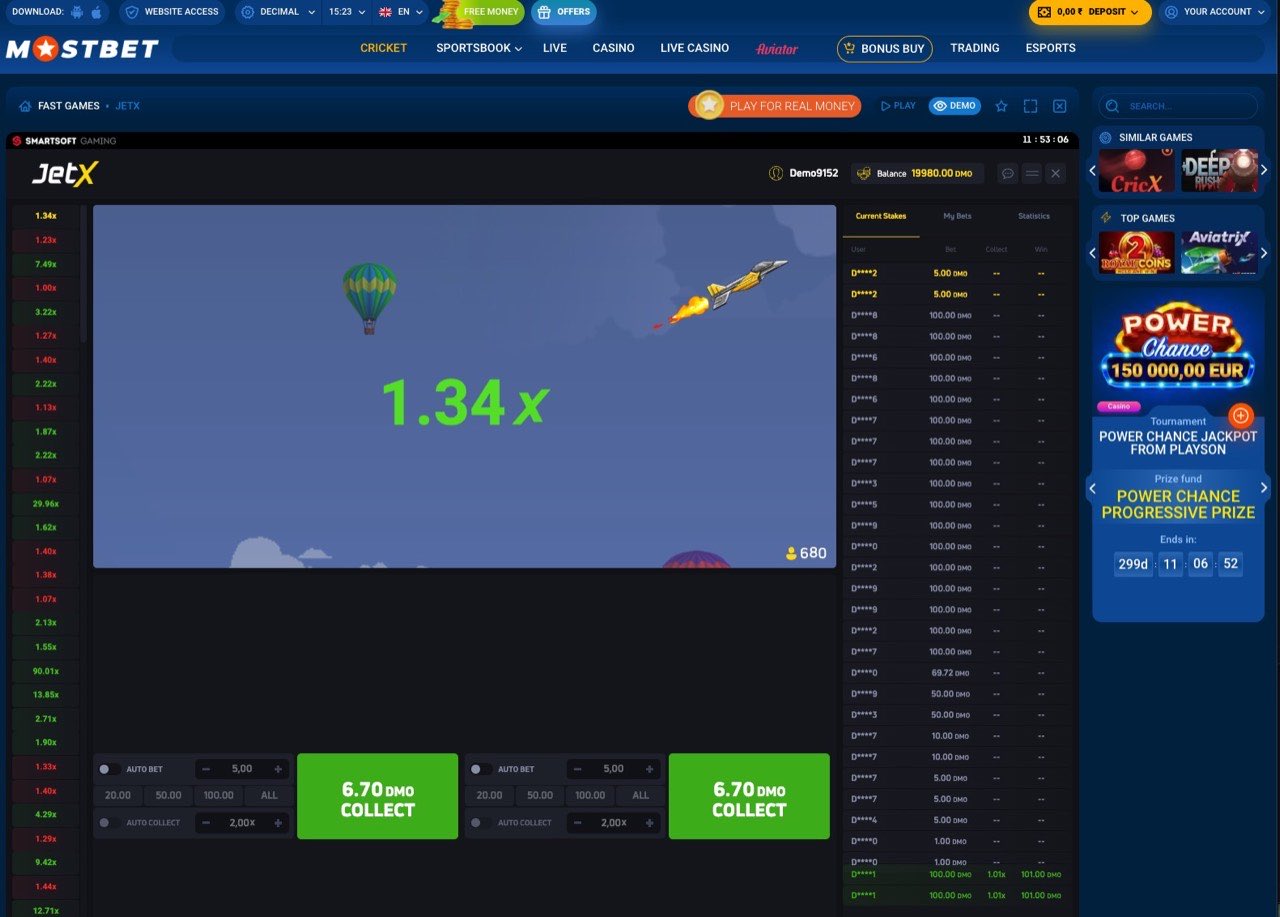 Mostbet JetX round on the website showing a live cashout state while the crash multiplier is still running