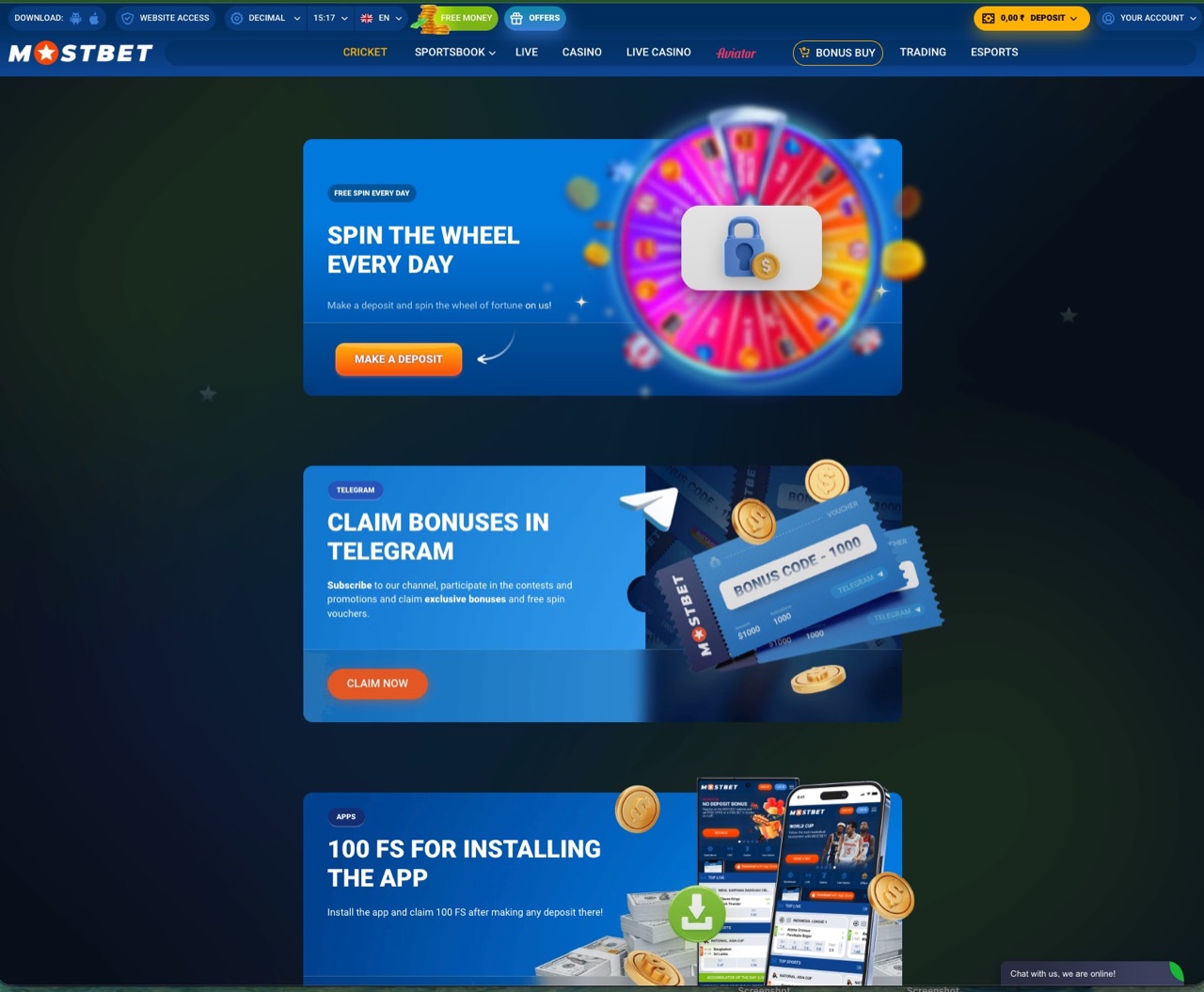 Mostbet promotion cards on the website illustrating ongoing reward campaigns and offer tiles